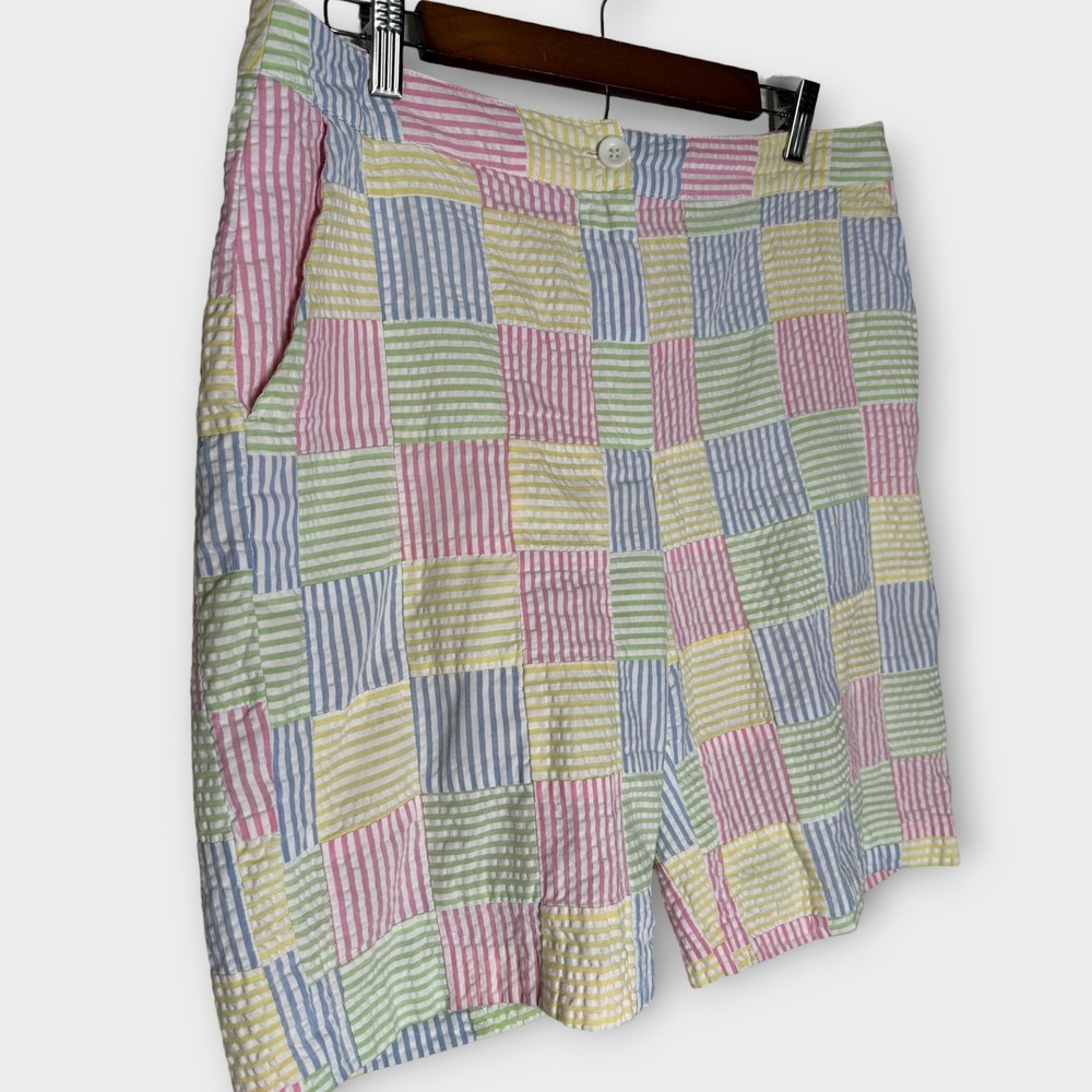 EP Pro Golf Shorts Pastel Blue Green Pink Yellow Seersucker Madras Women's 12 - Picture 2 of 7